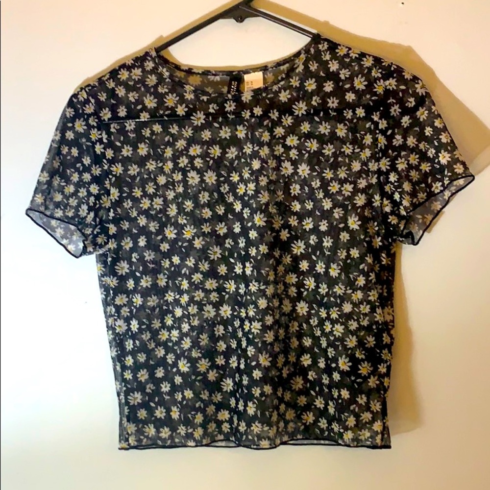 Mesh sunflower printed crop top